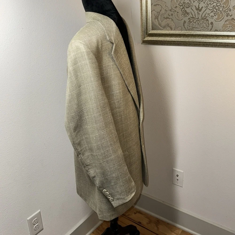 Nordstrom Classics Canvas Tailoring wool‎ / silk blend tan plaid sports coat 44T